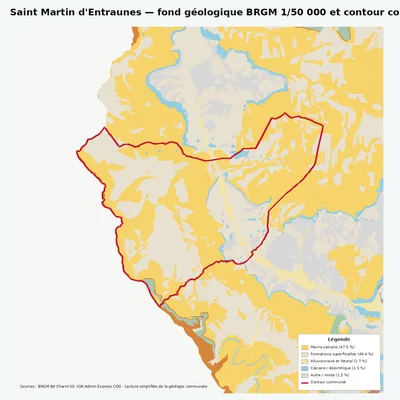Carte géologique BRGM de Saint Martin d\ avec contour communal