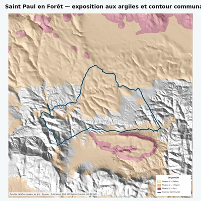 Carte argiles RGA de Saint Paul en Forêt avec contour communal