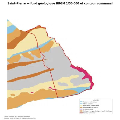 Carte géologique BRGM de Saint-Pierre avec contour communal