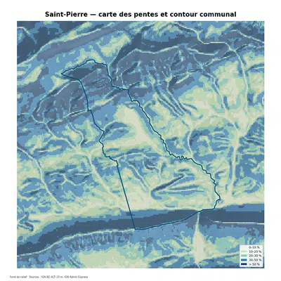 Carte des pentes sur la commune de Saint-Pierre