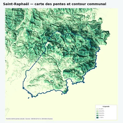 Carte des pentes sur la commune de Saint-Raphaël