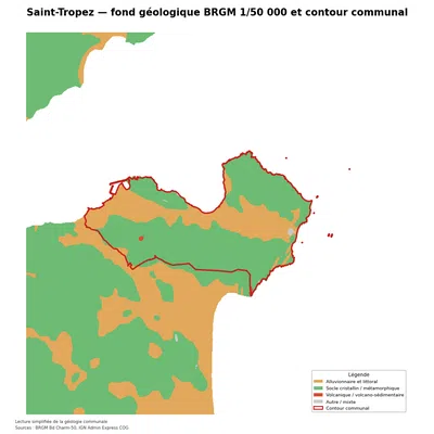 Carte géologique BRGM de Saint-Tropez avec contour communal