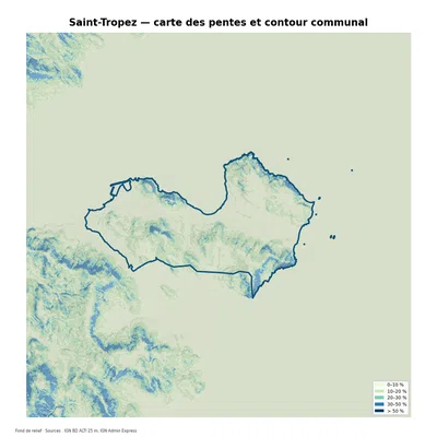 Carte des pentes sur la commune de Saint-Tropez