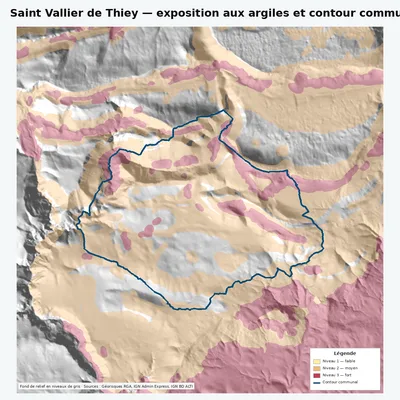 Carte argiles RGA de Saint Vallier de Thiey avec contour communal
