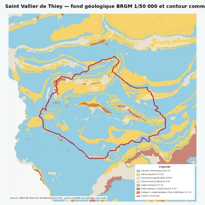 Carte géologique BRGM de Saint Vallier de Thiey avec contour communal