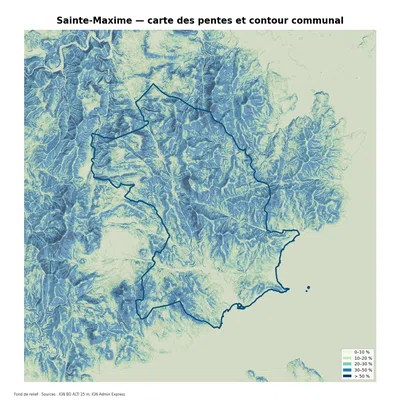 Carte des pentes sur la commune de Sainte-Maxime