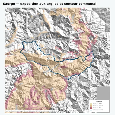 Carte argiles RGA de Saorge avec contour communal