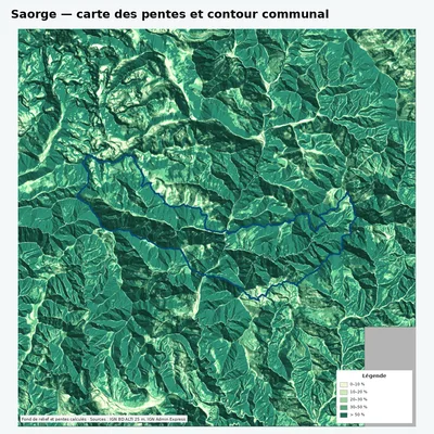 Carte des pentes de Saorge avec contour communal