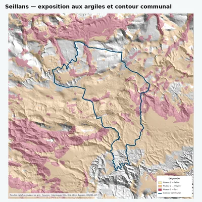 Carte argiles RGA de Seillans avec contour communal