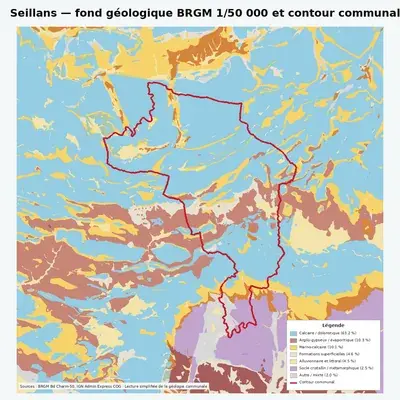 Carte géologique BRGM de Seillans avec contour communal