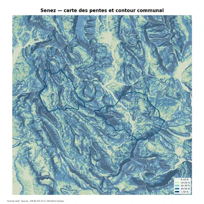 Carte des pentes sur la commune de Senez