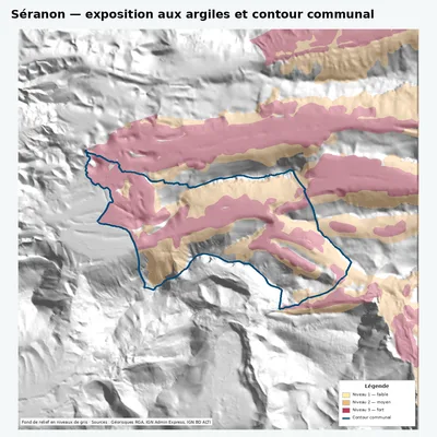 Carte argiles RGA de Séranon avec contour communal