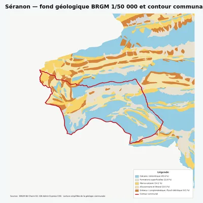 Carte géologique BRGM de Séranon avec contour communal