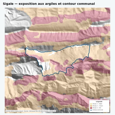 Carte argiles RGA de Sigale avec contour communal