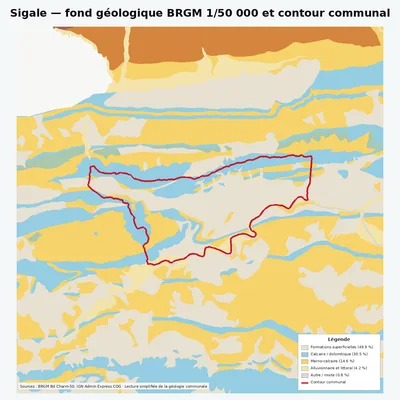 Carte géologique BRGM de Sigale avec contour communal