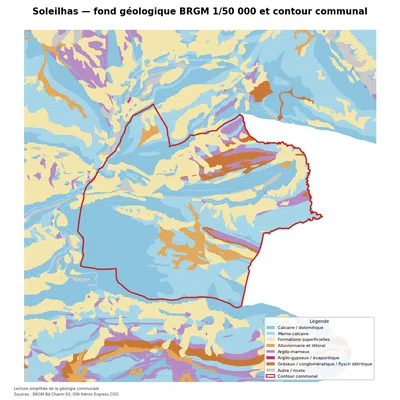 Carte géologique BRGM de Soleilhas avec contour communal