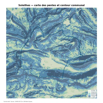Carte des pentes sur la commune de Soleilhas