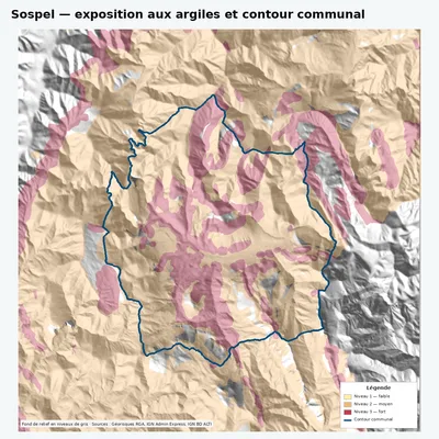 Carte argiles RGA de Sospel avec contour communal