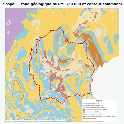 Carte géologique BRGM de Sospel avec contour communal