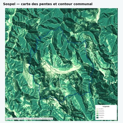Carte des pentes de Sospel avec contour communal