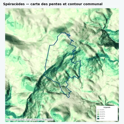 Carte des pentes de Spéracèdes avec contour communal