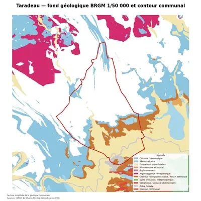 Carte géologique BRGM de Taradeau avec contour communal