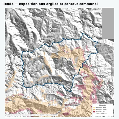 Carte argiles RGA de Tende avec contour communal