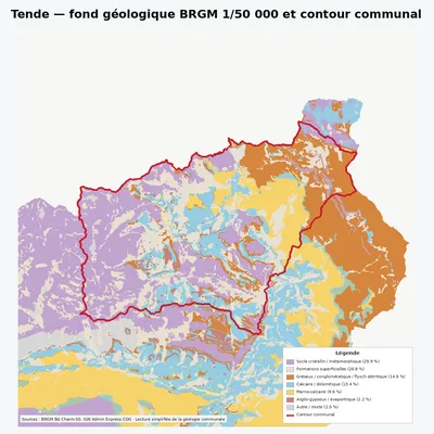 Carte géologique BRGM de Tende avec contour communal