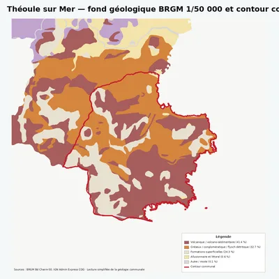 Carte géologique BRGM de Théoule sur Mer avec contour communal