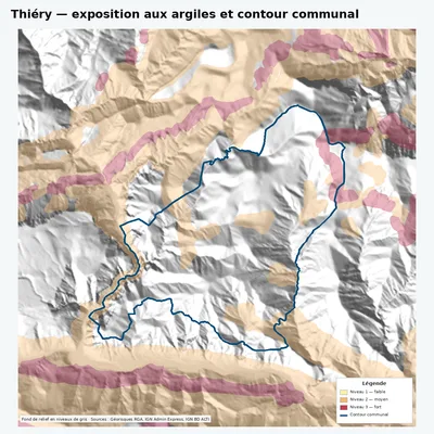 Carte argiles RGA de Thiéry avec contour communal