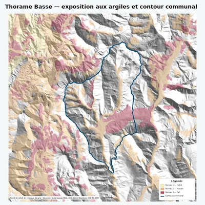 Carte argiles RGA de Thorame Basse avec contour communal