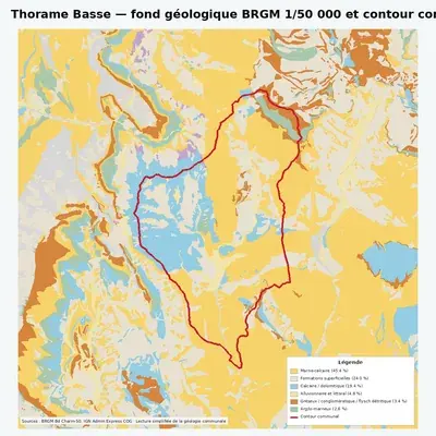 Carte géologique BRGM de Thorame Basse avec contour communal