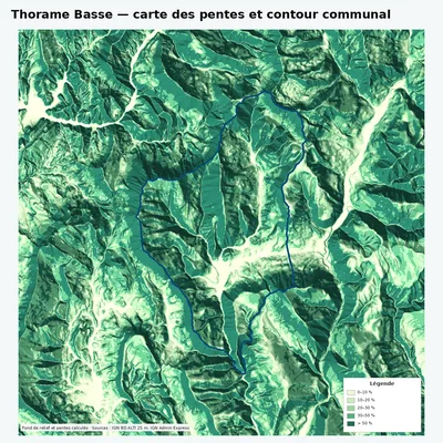 Carte des pentes de Thorame Basse avec contour communal