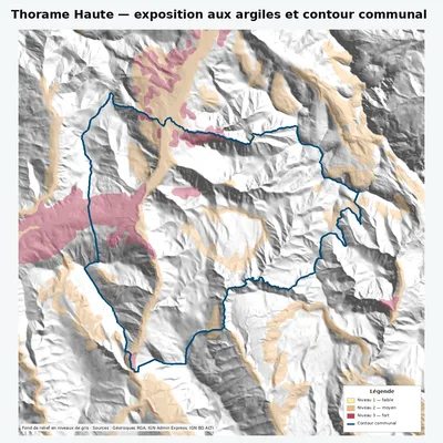 Carte argiles RGA de Thorame Haute avec contour communal