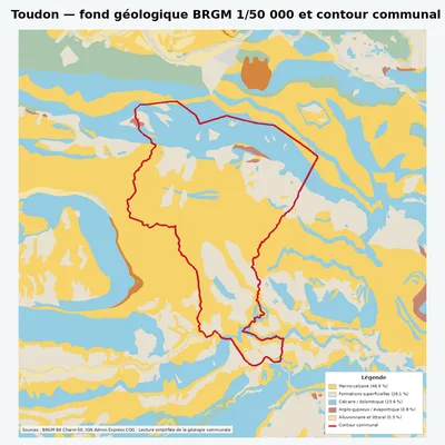 Carte géologique BRGM de Toudon avec contour communal