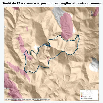 Carte argiles RGA de Touët de l\ avec contour communal