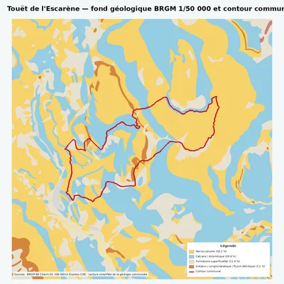 Carte géologique BRGM de Touët de l\ avec contour communal