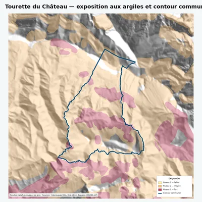 Carte argiles RGA de Tourette du Château avec contour communal