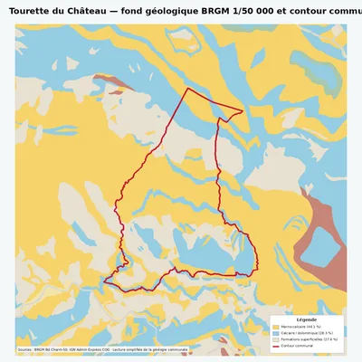 Carte géologique BRGM de Tourette du Château avec contour communal