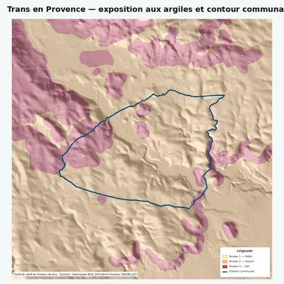 Carte argiles RGA de Trans en Provence avec contour communal