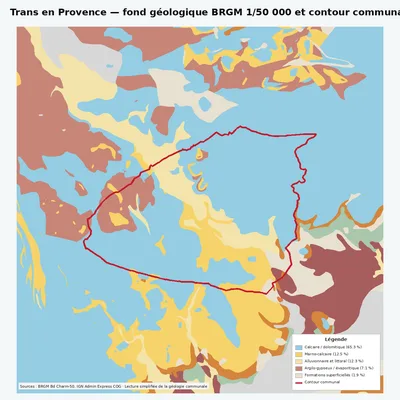 Carte géologique BRGM de Trans en Provence avec contour communal
