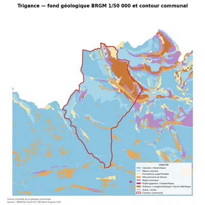 Carte géologique BRGM de Trigance avec contour communal