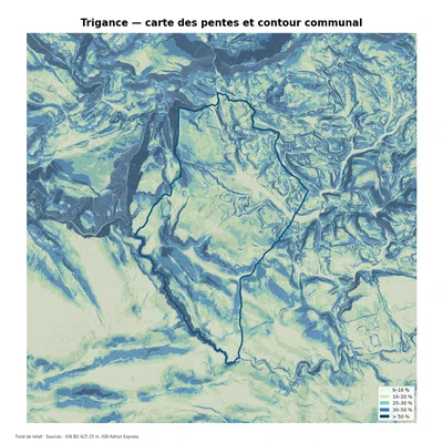 Carte des pentes sur la commune de Trigance