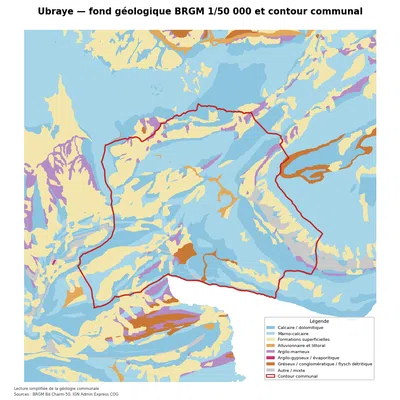 Carte géologique BRGM de Ubraye avec contour communal