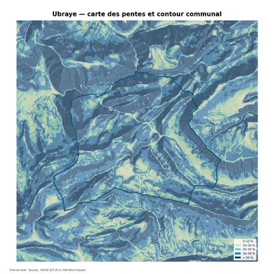 Carte des pentes sur la commune de Ubraye