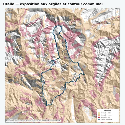 Carte argiles RGA de Utelle avec contour communal
