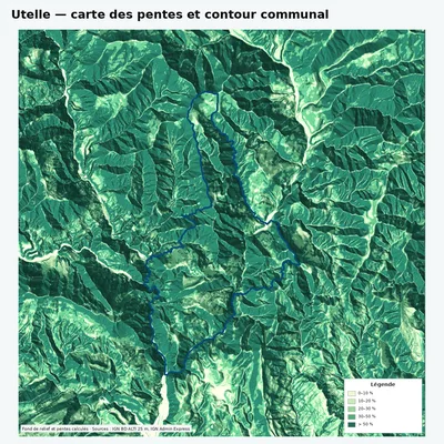 Carte des pentes de Utelle avec contour communal