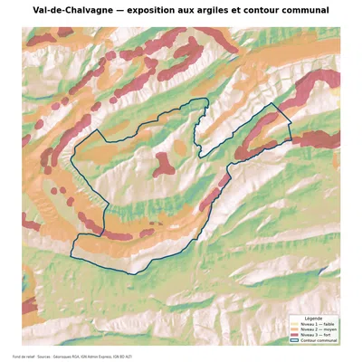 Carte d’exposition au retrait-gonflement des argiles à Val-de-Chalvagne