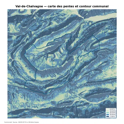 Carte des pentes sur la commune de Val-de-Chalvagne