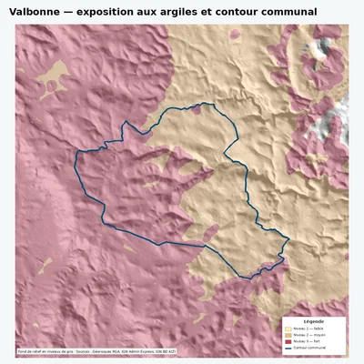 Carte des argiles sur la commune de Valbonne